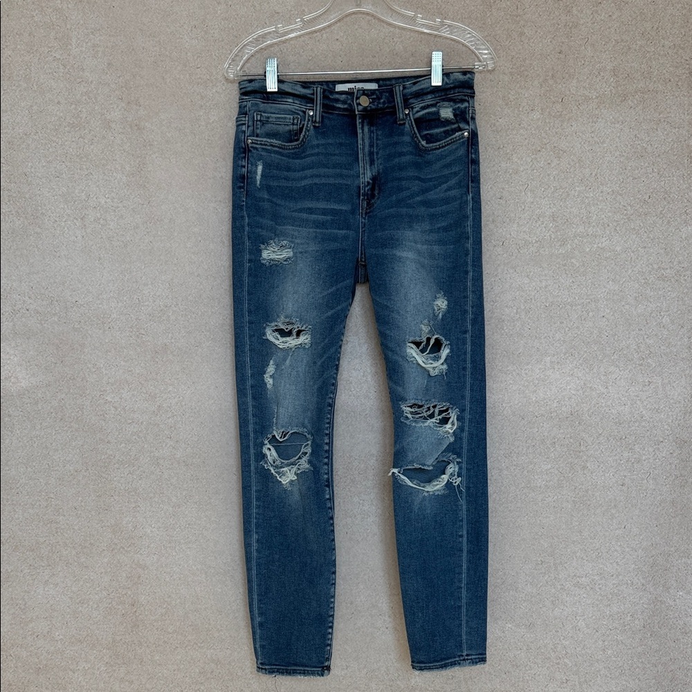 Mica Trendy Distressed Women's Skinny Jeans in Dark Blue